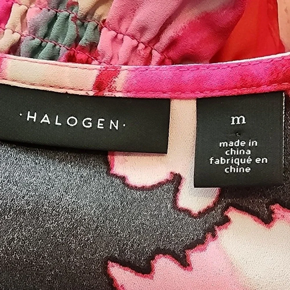 Halogen Blouse‎ M Retro Floral Print Long Sleeve Elastic Waist - Picture 2 of 7